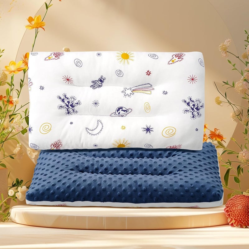 RESTIRY 1Pc Toddler Pillow with Soft Minky Dot Fabric,19X11inches Machine Washable,100% Cotton Kids Pillows for Sleeping,Breathable and Skin-Friendly,Kids Sleeping Pillow for 2-6 Year Old (Blue) - Image 2